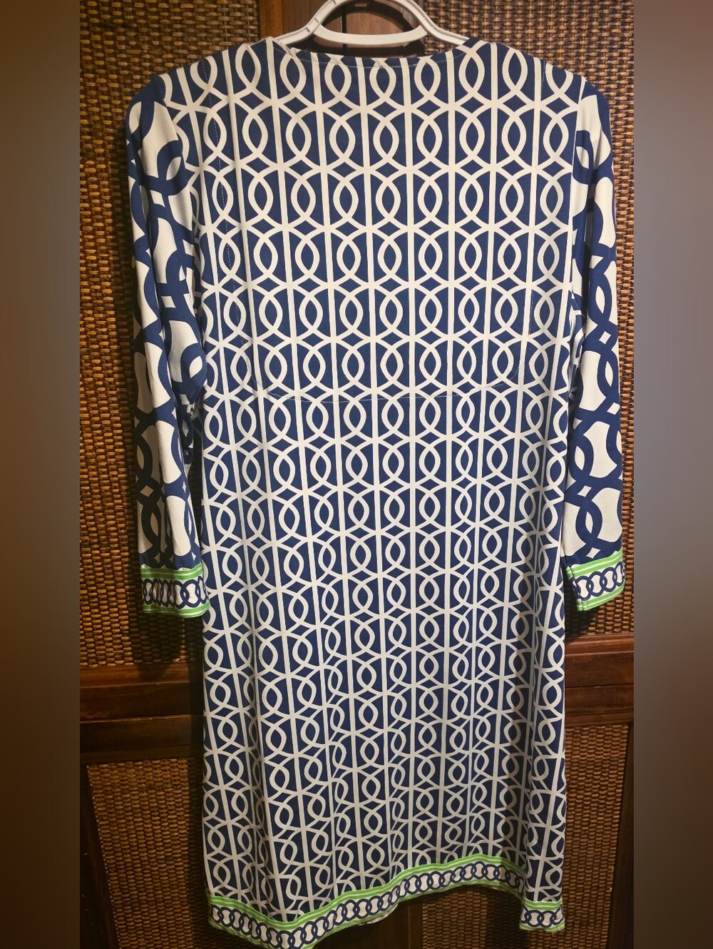 Gretchen Scott Designs Navy and Lime Geometric V‑Neck Dress VGUC LARGE PTP 21 - Picture 3 of 5